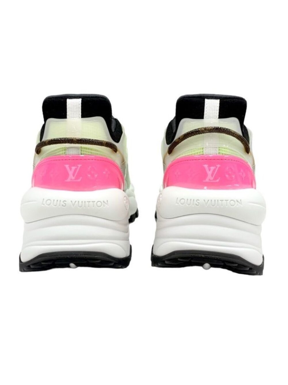 Louis Vuitton Run 55 Line Monogram Sneakers Shoes Fabric Neon Yellow Pink - Picture 5 of 10